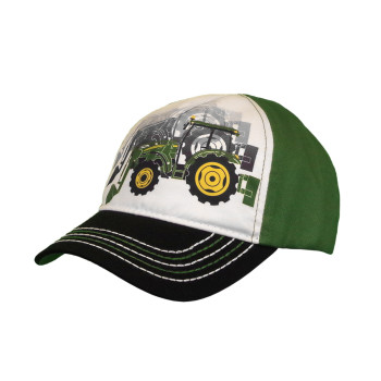 John Deere Kids White, Black, Green Twill Cap With Tractor Screen Print